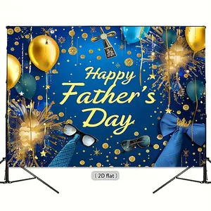 Happy Father'S Day Backdrop Blue and Golden Father'S Day Party Backdrop Father'S Day Photography Background Glitter Balloons Decorations Table Banner Backdrop, Father'S Day Party Banner Decoration