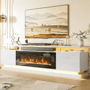 70" Modern Electric Fireplace TV Stand for Living Room, 36in Black Console with Storage Cabinets & Adjustable Flame, Fits TVs Up to 80in, 2-Package Shipping