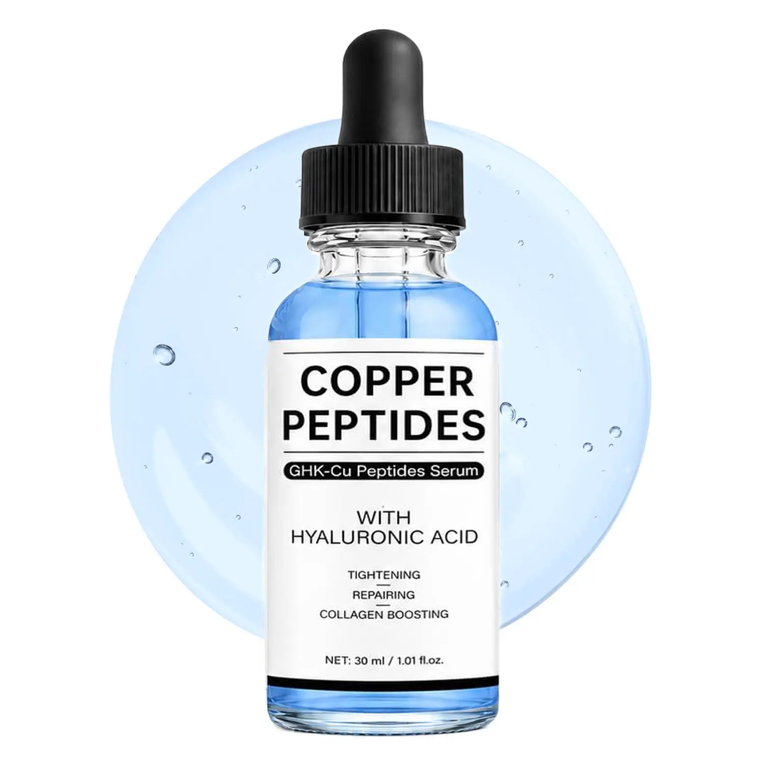 Copper peptide facial serum, GHK-Cu blue copper peptide serum (with hyaluronic acid), lightweight hydrating facial serum, suitable for face and neck, non-greasy everyday skincare serum, 30 ml