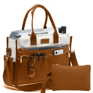 Canvas Tote Bag Set for Women, Large Work Shoulder Bag with 14 Pockets, Laptop & Travel Tote with Crossbody Strap