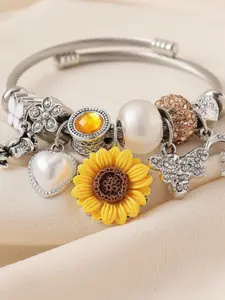 Cute Sunflower Rose Beaded Bracelet, Stainless Steel Jewelry, Trendy Cross-Border Bestseller, Fashionable Accessory for Women