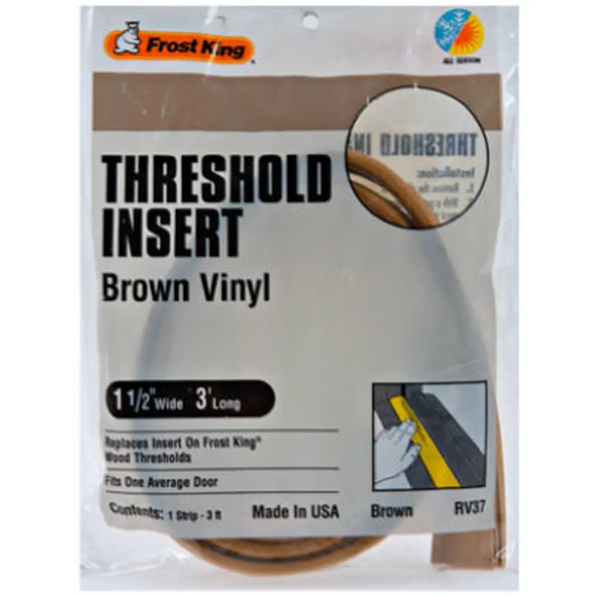 Frost King RV37H Brown Vinyl Replacement Insert for Oak Door Thresholds, 36 In. Length, 0.99x0.78x0.65 in Dimensions, 0.25 lbs Weight, Door Protection Accessory for Sailing Water Sports