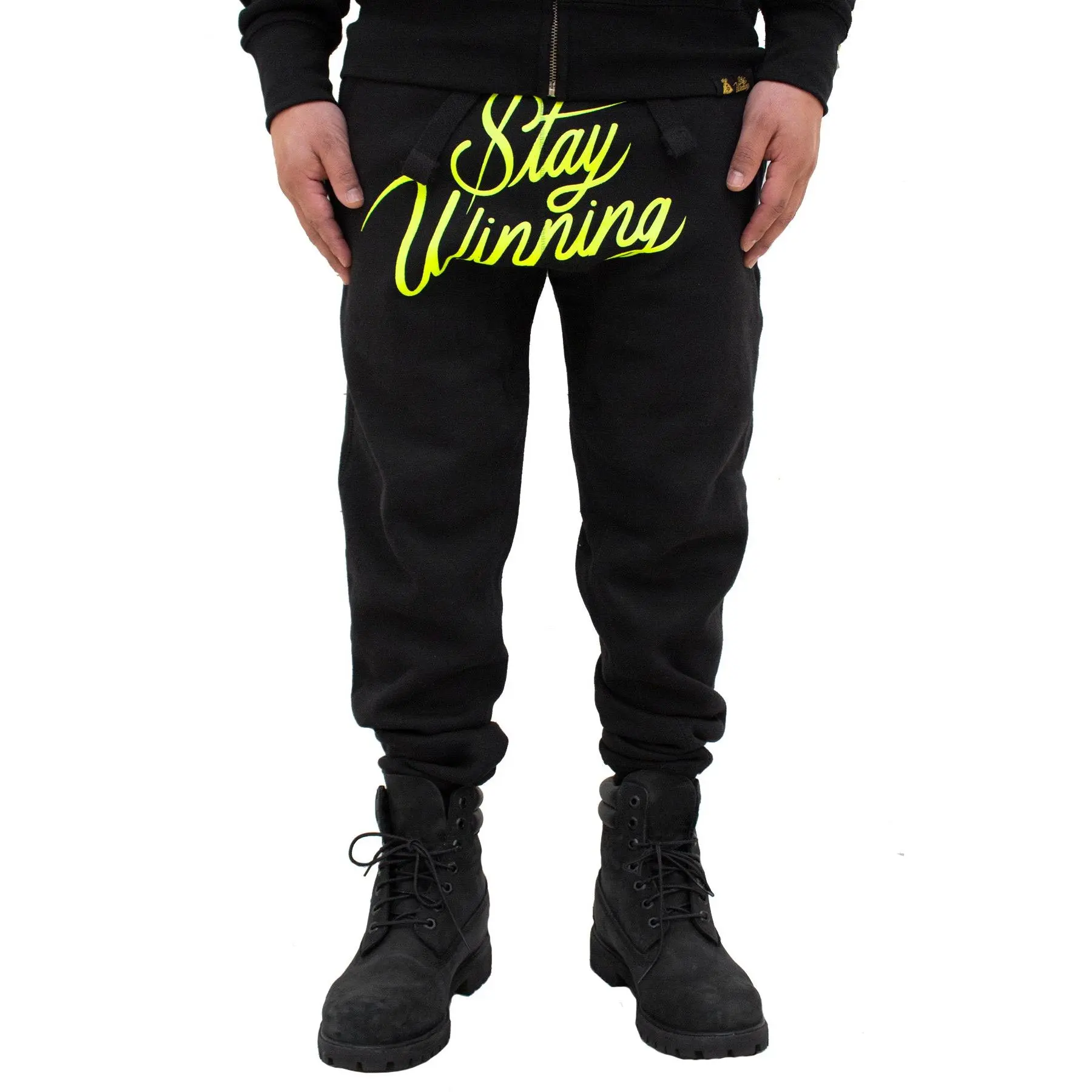 Stay Winning Script Black/Neon Yellow Joggers