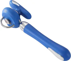 Can Opener Manual Tin Opener Stainless Steel Heavy Duty,  Hand-held Easy Rotary Knob, Safe Cut Manual Can Opener with Non-Slip Handle, Smoother Cut   for Seniors Kitchen Tool, Blue