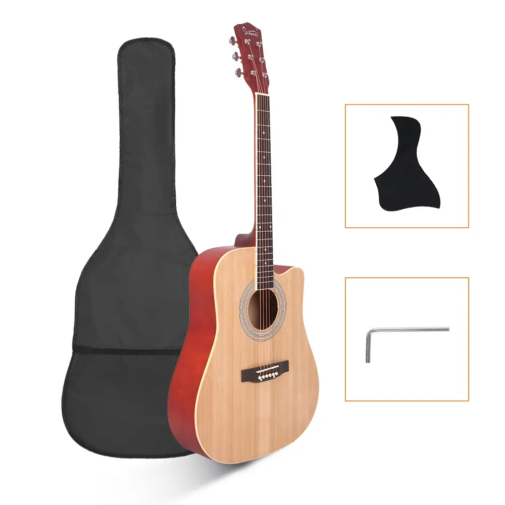 Glarry Selected GT502 41 Inch Spruce Matte Acoustic Guitar - Burlywood, Notch Design, Rosewood & Basswood Build, 20 Frets, 4.08Lb / 1.85Kg, Wrench Tool Included with Bag & Shield, Dreadnought