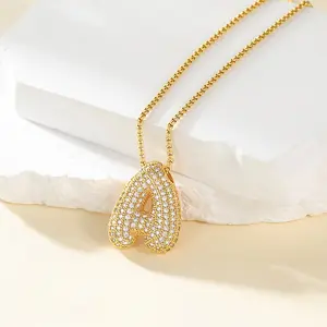 FindChic Initial Letter Bubble Pendant Necklace Daily Shiny No Tarnish Daily Casual Bling Cubic Zirconia Necklace Jewelry Gift for Women Girls