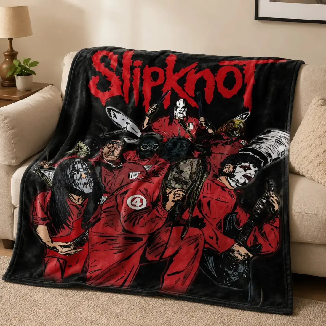 Slipknot Heavy Metal Band Flannel Blanket Cozy Gothic Red Jumpsuit Nu Metal Throw Edgy Rock Music Merch Room Decor For Guys Bed Sofa Adults Goth Metal Band Merchandise Alternative Rock Room Aesthetic Unique Gift