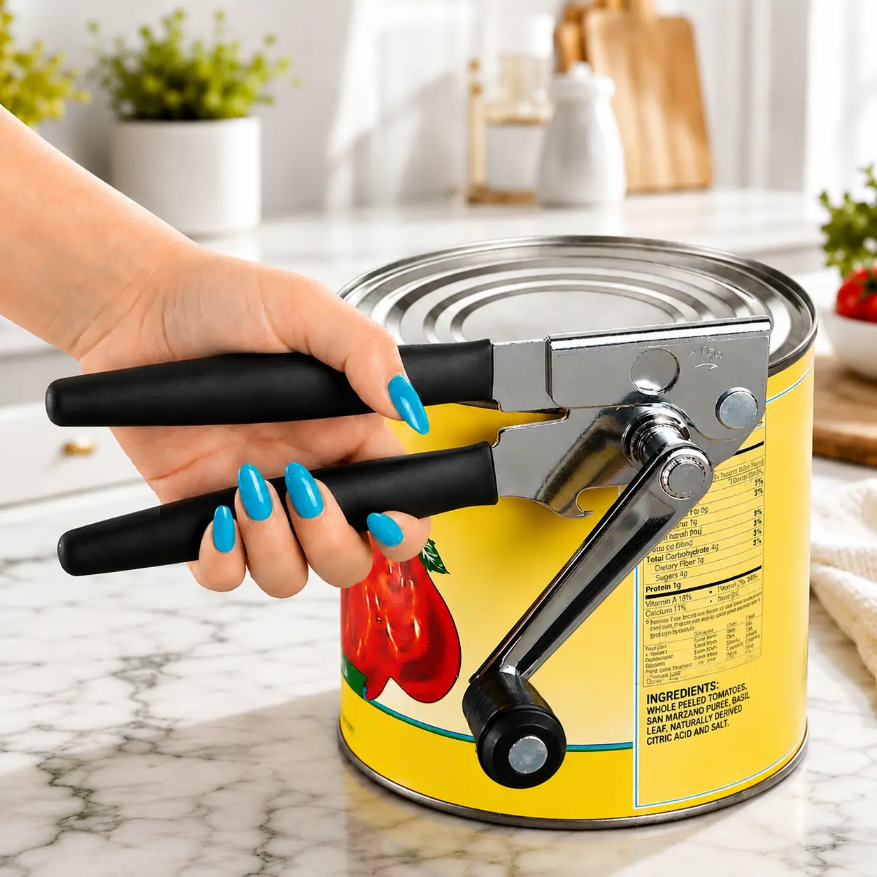 Manual Can Opener with Soft Handles, Heavy Duty Commercial Crank Opener, Rubber-Coated Long Handles for Seniors, Ergonomic Easy-Turn, Restaurant Kitchen, Black, Kitchen Gadget