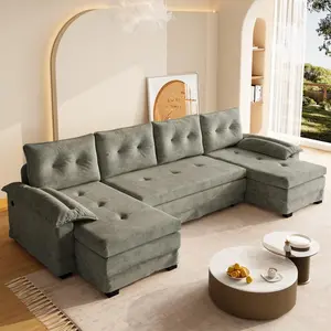 109.5" U-Shaped Modular Sleeper Sofa with Pull-Out Bed - 2-in-1 Convertible Couch Bed, Removable Armrests, USB Ports, Chaise Lounge, Premium High-Den Fabric - Furniture, Couch for Living Room, Sofas Living Room (Orange)