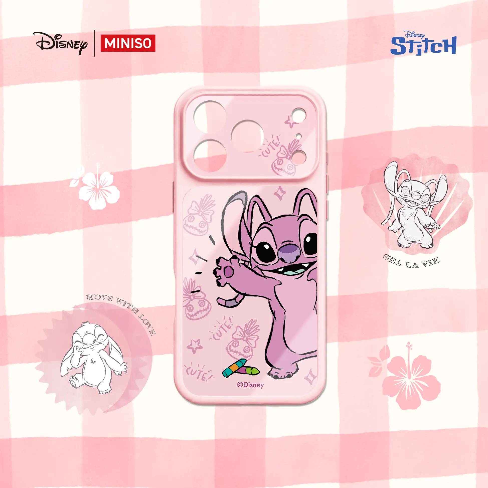 MINISO Official Disney Stitch Angel Phone Case for iPhone 18 17 16 15 14 Pro Max Birthday Gift for Boys Girls Back to School TPU Shockproof Protective Cover