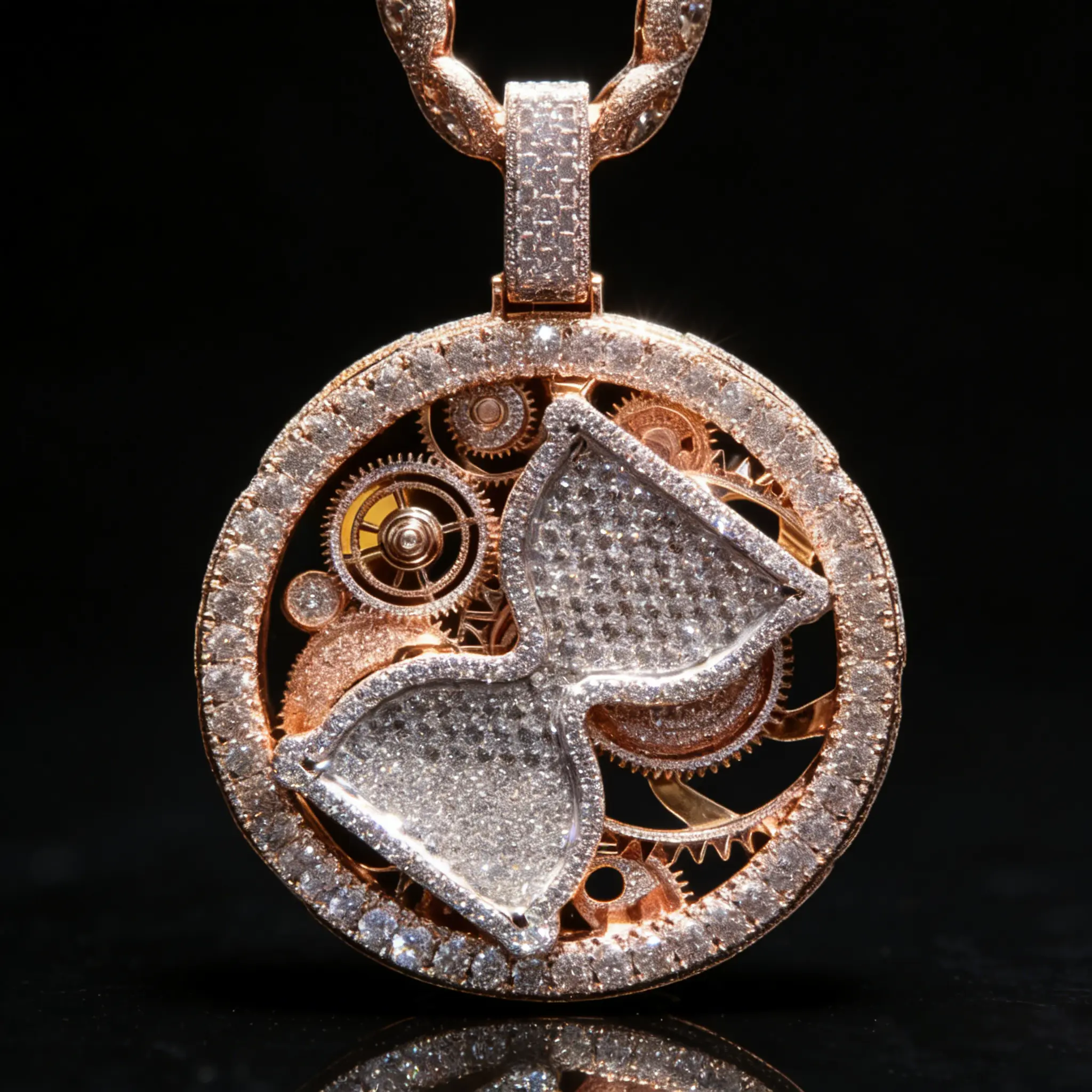 Unisex Hip Hop Gear Wheel Pendant, Mechanical Hourglass Timepiece, Modern Versatile Accessories with Custom Engraving & Free Shipping, Customization & Shipping