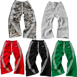 Striped Sweatpants for Men and Women — Hip Hop Retro Style, Camouflage and Letter Embroidery, Loose Fit with Drawstring, Straight-Leg Casual Activewear