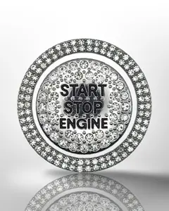 Start/Stop Button Ring - 2pc Set - Rhinestone Ring - White