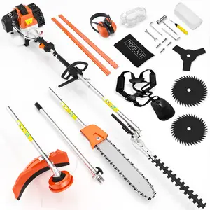 52cc 6 in 1 Multi Functional Combo Kit, 2 Cycle Gas Powered Hedge Trimmer, Weed Eater Wacker, String Trimmer, Brush Cutter, Edger with 3.3FT Extension Rod