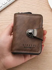 Men's Short Zipper Wallet Design with Lock, Business Card Holder, Multi-Card Slots, Large Capacity, Travel Safety, Gift, Valentine's Day