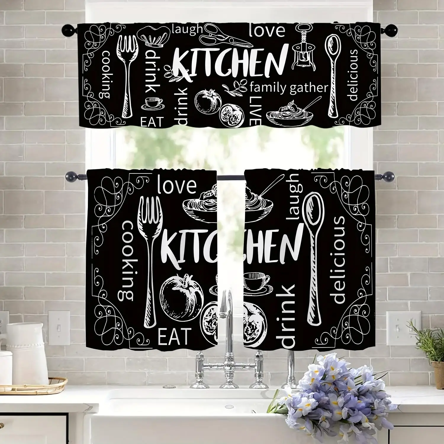 Kitchen Curtain, 1/2 Counts Kitchen Window Curtain, Coffee Shop Window Drapes & Home Decor for Kitchen, Living Room and Bedroom