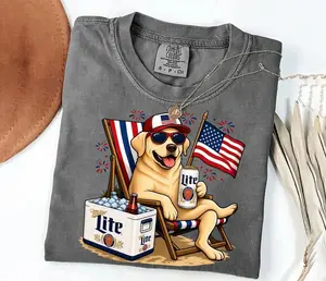 Pepper Comfort Colors Funny Dog 4th of July Shirt, Miller Lite American patriotic dogs Shirt, Patriotic Dachshund USA Flag Shirt, Vintage American Dog Lover Graphic Tee, Cute Summer Beach Independence Day Outfit for Men Women OP1