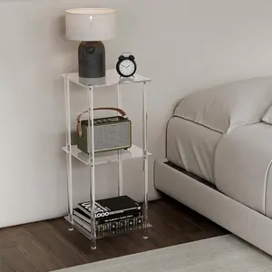 Acrylic Three-Tier Transparent Square Modern Side Table, Small Nightstand for Bedroom and Living Room, Ideal Coffee Table for Compact Spaces