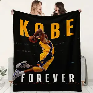 Basketball Star Theme Flannel Blanket, Kobe Memorial Soft Plush Throw, Multifunctional Gift for Office, Sofa, Travel, All Seasons, Slogan Print Blanket