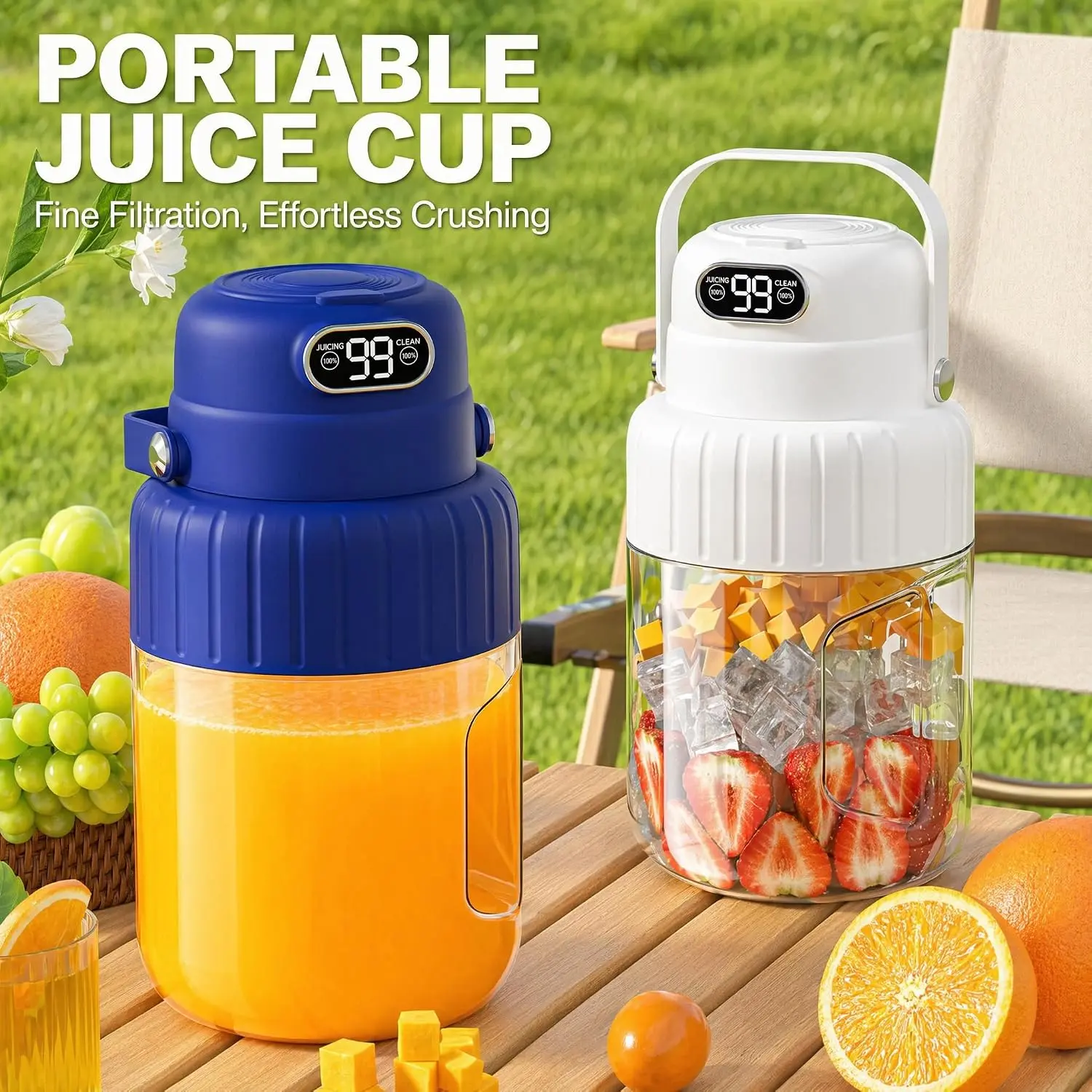 Portable Blender for Smoothies juicer, 33.8 oz Personal Blender with Ice-Crushing, 32-Blade Steel Head, Digital Display, Type-C Charging, Leak-Proof for Outdoor, Camping, Fitness (Blue)