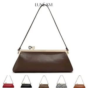 LUNÉ KVI New Round Metal-Buckle Baguette Bag: A Stylish and Sophisticated Clutch, Elegant Evening Bag for Women, Spacious Shoulder Bag, and Dress Makeup Bag