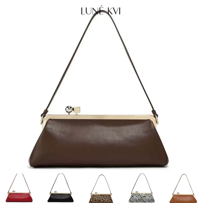 LUNÉ KVI New Round Metal-Buckle Baguette Bag: A Stylish and Sophisticated Clutch, Elegant Evening Bag for Women, Spacious Shoulder Bag, and Dress Makeup Bag