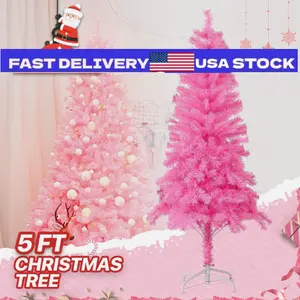 5 FT Christmas Tree Artificial Home Xmas Holiday Decoration w/Metal Stand Pink