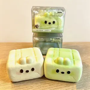 PU Rabbit Tofu Cube Squishy Toy Slow Rise PU Material Stress Relief Fidget Toy ASMR Sensory Squeeze Kawaii TikTok Viral Desk Decor Gift Home Office School Kids Adults Anxiety Relief Hand Squeeze Decompression Toy Cute Soft Squishy Gift