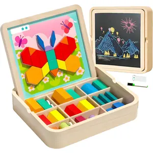 248 Pcs Wooden Magnetic Pattern Block Set with Cards, Pen & Storage Bag, Montessori STEM Tangram Puzzle Toys for Toddlers 4 5 6 7 8, Educational Brain Teaser Gift for Boys Girls