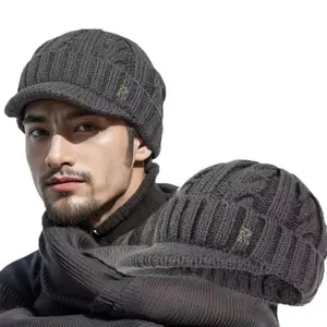 1pc Winter Warm Leisure Beanie,Ribbed Texture Elastic Breathable Soft Fleece Unisex Dandy Cap with Brim,Cold Weather Accessory