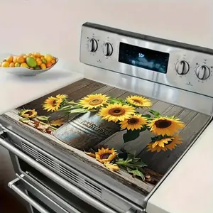 One Piece of 2D Flat Printed Stove Cover Plate Protector Featuring a Sunflower Bouquet Design,Easy to Clean And Ideal for Any Kitchen, Including Use on Washers, Dryers, And As a Glass Stove Top Protector.