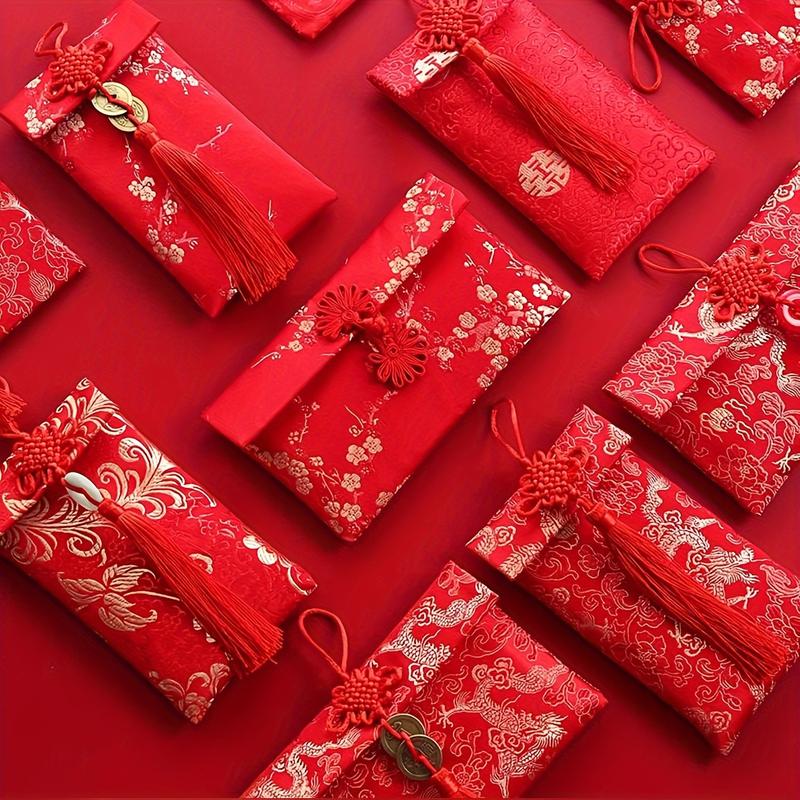 2pcs Chinese Knot Red Envelopes Card Envelopes Gift Wrap Bags Red Lucky Money Pockets, Cash envelopes for New Year, Spring Festival Gift Packages, Birthday Gifts, Chinese New Year gifts