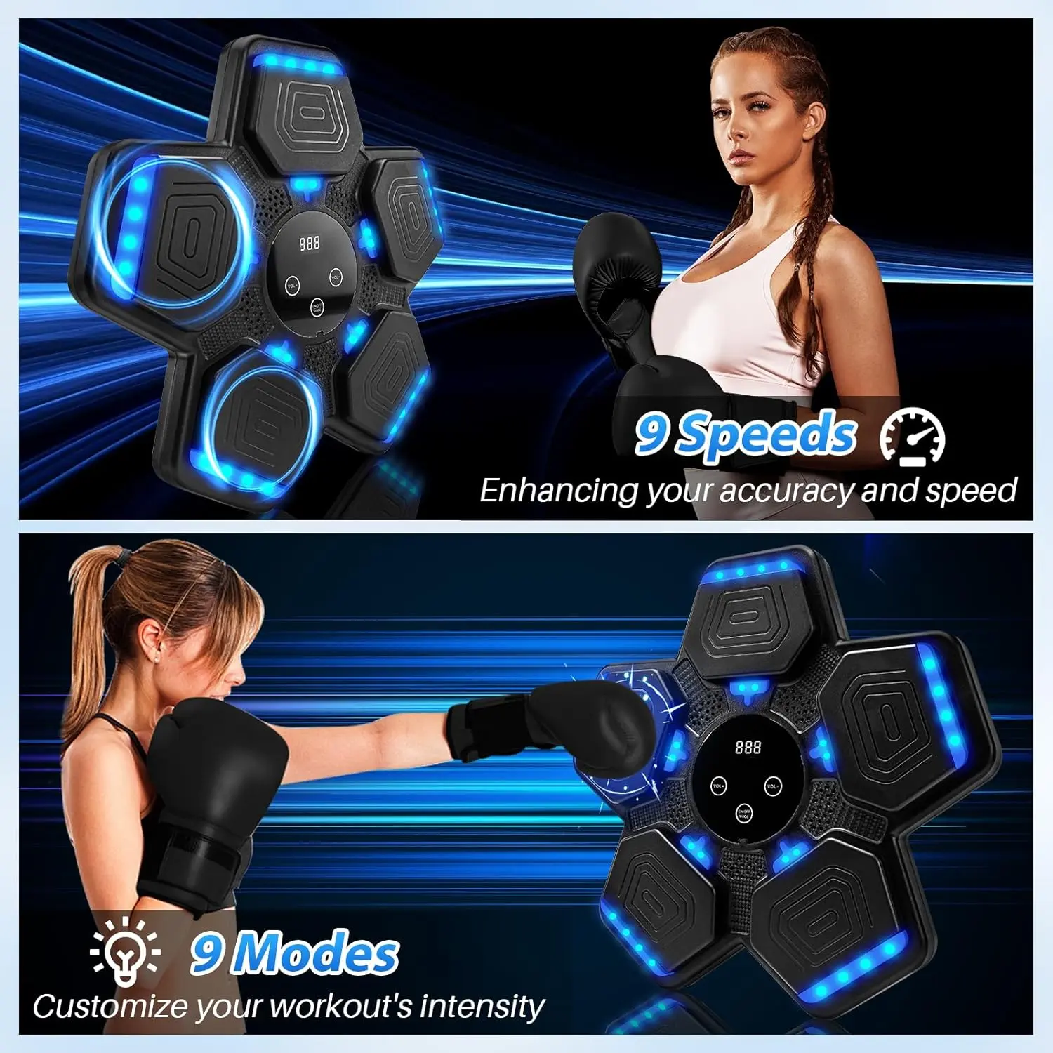 Electronic Boxing Target, LED Light Up Punching Pad for Boxing Training, Reaction Speed Equipment with 9 Speed Levels, Led Training, 9 Modes/9 Speeds