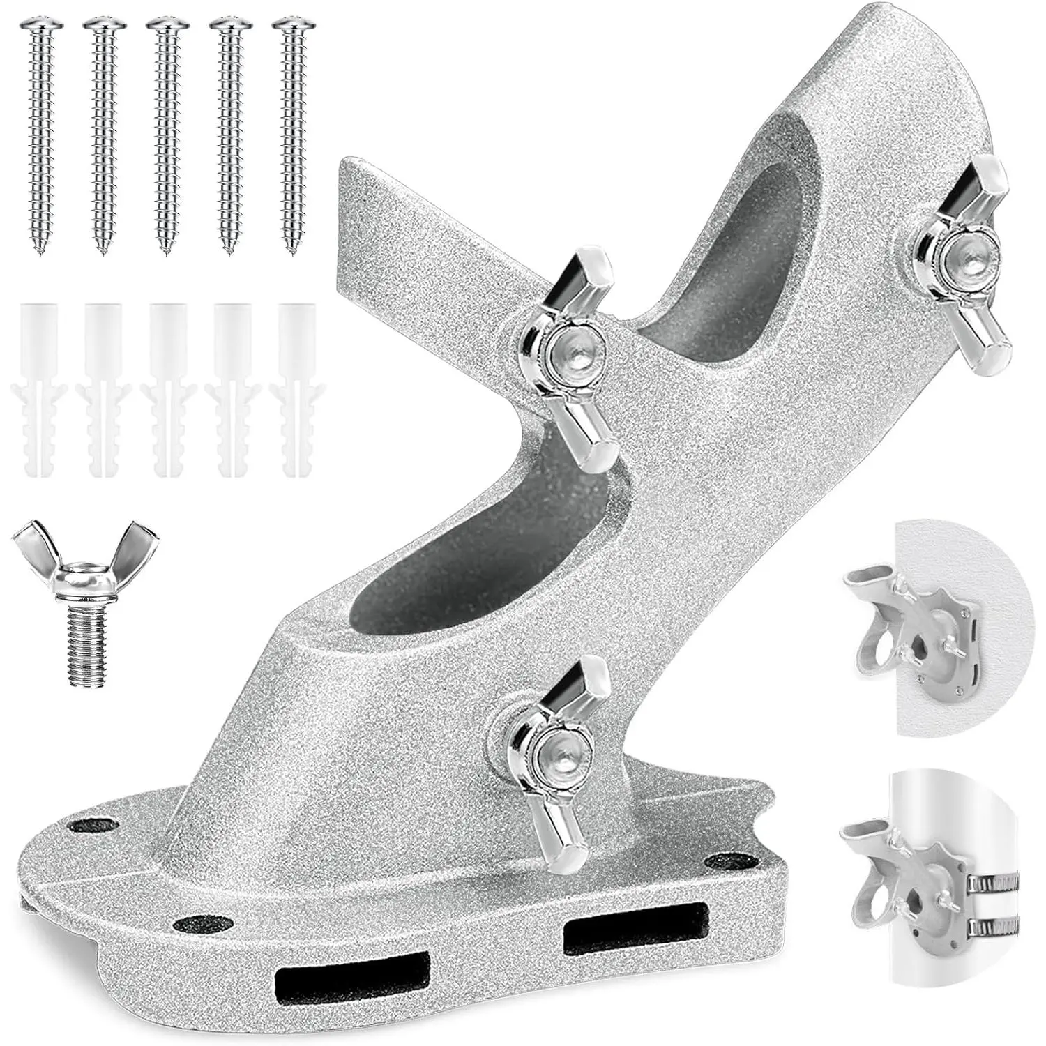 1" Flag Pole Holder for Outside House,  2-Positions Metal Flagpole Bracket Mounts, Aluminium Rustproof Flag Pole Wall Porch Mounting Brackets with 3 Fixed Holes & Steel Hardwares (-1 Pack)