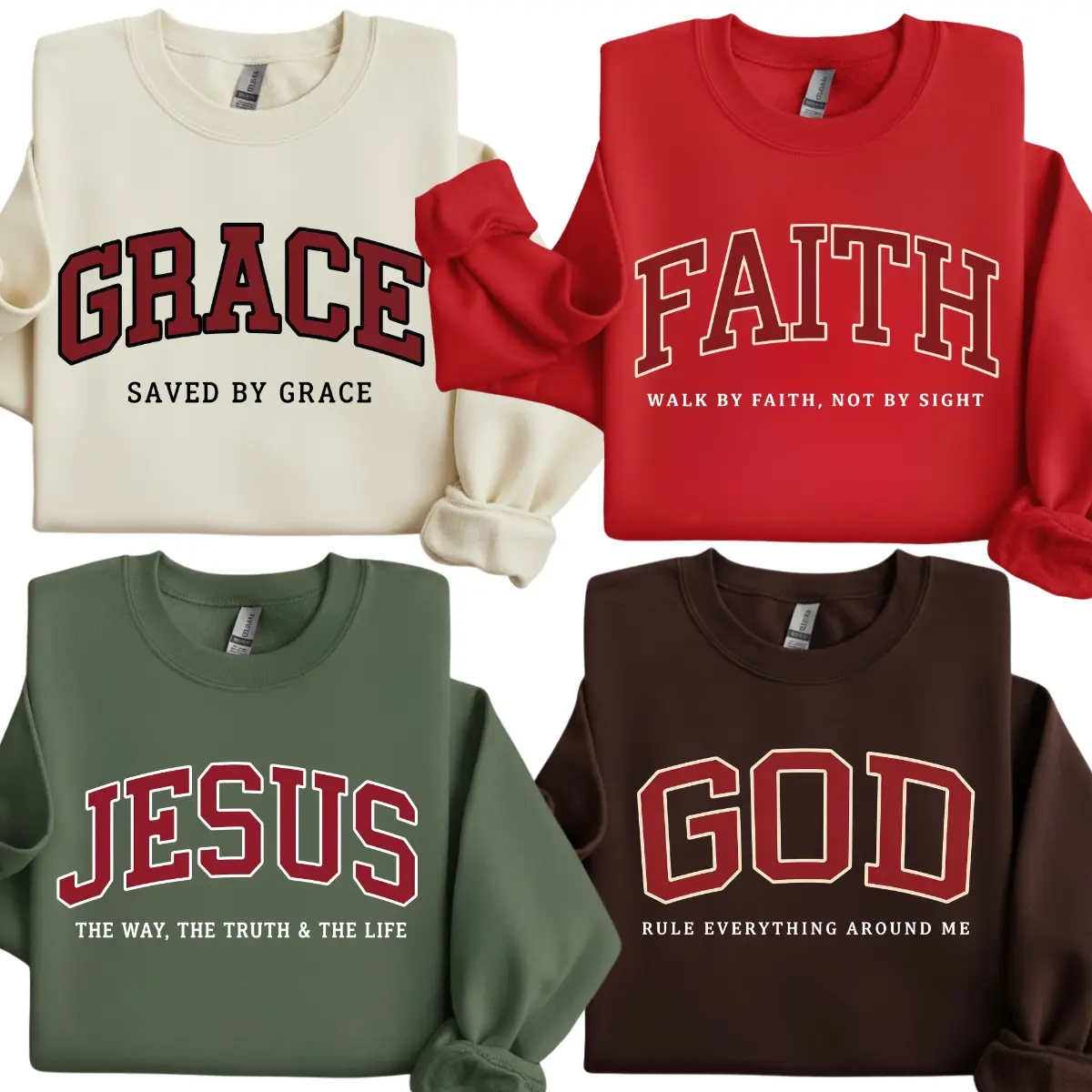 [Faith Collection] Christian Faith Grace Jesus God Sweatshirt – Vintage College Letter Bible Verse Crewneck for Men Women, Inspirational Religious Pullover, Unisex Christian Gift for Believers