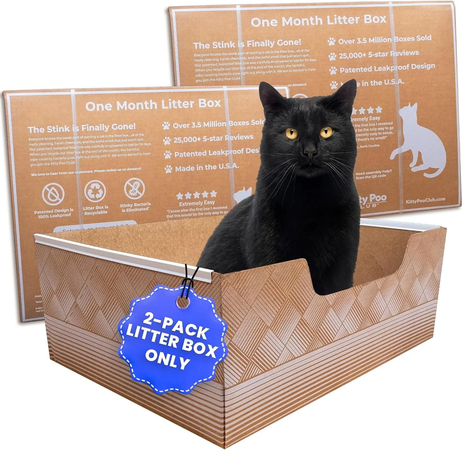 Kitty Poo Club Disposable Cat Litter Box 2-Pack, Patented Leak-Proof Design, 2-Months Odor Control, Made in USA, Perfect for Travel & Multi-Cat Homes Gift