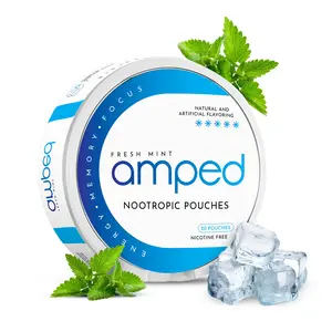 4 Pack of Amped Energy Caffeine Nootropic Pouches for Energy & Focus, L-Theanine, Alpha-GPC, Caffeine, and Taurine