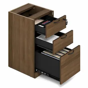 ROGER File Cabinet, 3-Drawer Fixed Pedestal Filing Cabinet with Lock for Home Office, Modern Walnut