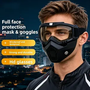 Full Face Protection Mask with Anti-Fog Goggles – Windproof Dustproof Tactical Mask for Outdoor Cycling, Motorcycle Riding, Sandstorm Protection, Breathable Sports Face Cover Warm Compression Knee