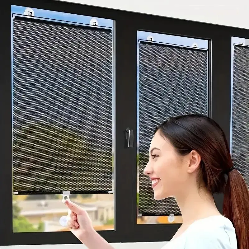 Suction Cup Design Retractable Window Roller Blind, Non Drill Blinds, Easy To Install Heat Insulation Sunshade, Window Hardware for Kitchen, Balcony & Living Room Glass Window, Diy Window Blinds