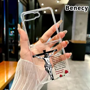 Jesus on Cross Pattern Foldable Phone Case for Z Flip 7/6/5/4, Axis Protection and Complete Lens Protection Shockproof Transparent Cover