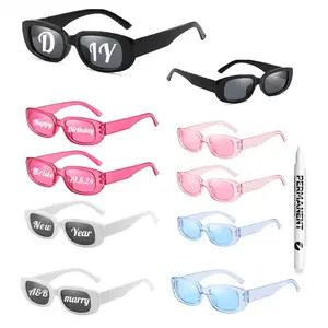 FHSY SHOP 10-Pack Rectangle Non-Prescription Sunglasses - UV400 Filter, Assorted Colors, DIY Pen Included - Fun Novelty Eyewear for Bridal Parties, Custom Events