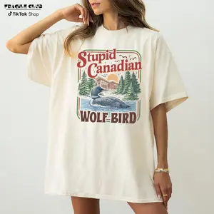 Retro Stupid Canadian Wolf Bird T-Shirt, Rivalry Hockey Romance Fans Tee, 90s Style Women swears Top, Tiktok shop