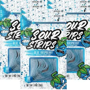 Sour Strips Blue Raspberry Six Pack - 12 Strips Per Bag - Dutch Flavor - Resealable Bags - 3.4oz Net Weight - 110 Calories - Imported from Netherlands