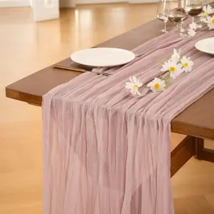 Dusty Pink Cheesecloth Table Runner: 120 Inch Boho Rustic Gauze Runner for Wedding, Baby Shower, Birthday & Farmhouse Home Decor