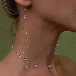 The eye-catching teardrop long tassel jewelry collection - transparent crystal bead earrings and necklaces for wedding and party gifts, eye-catching and fashionable presents