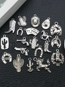 20pcs Mix Western Cowboy Charms, Alloy Antique Silver Color, Cowboy Boot Hat Horse Cactus Charms, Jewelry Making Accessories