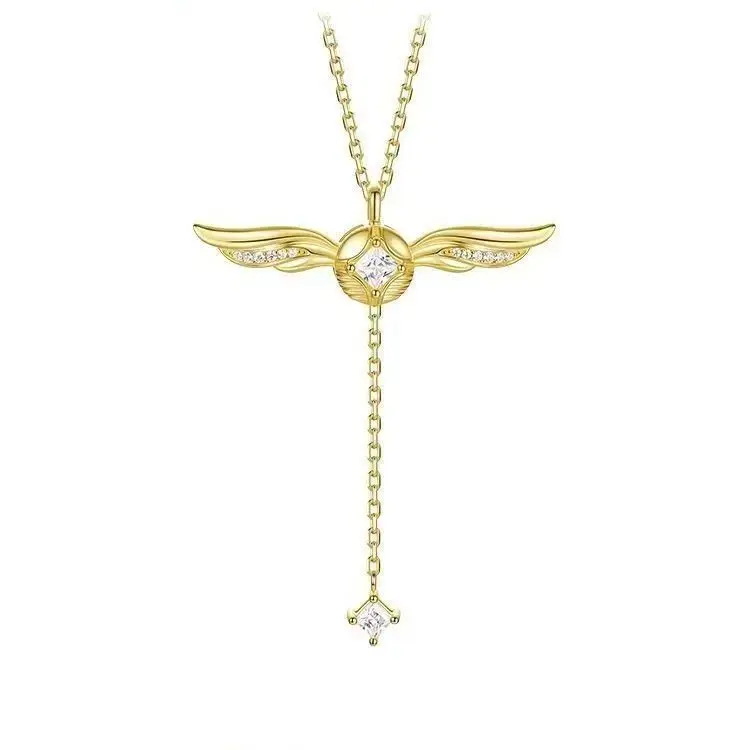 September Laurel  Angel Wing Necklace for Women, Gold Plated Statement Choker with Movable Wings and Dangling Heart, Elegant Valentine's Day Jewelry Gift, Accessory Necklace, Necklace And Chain neck alace