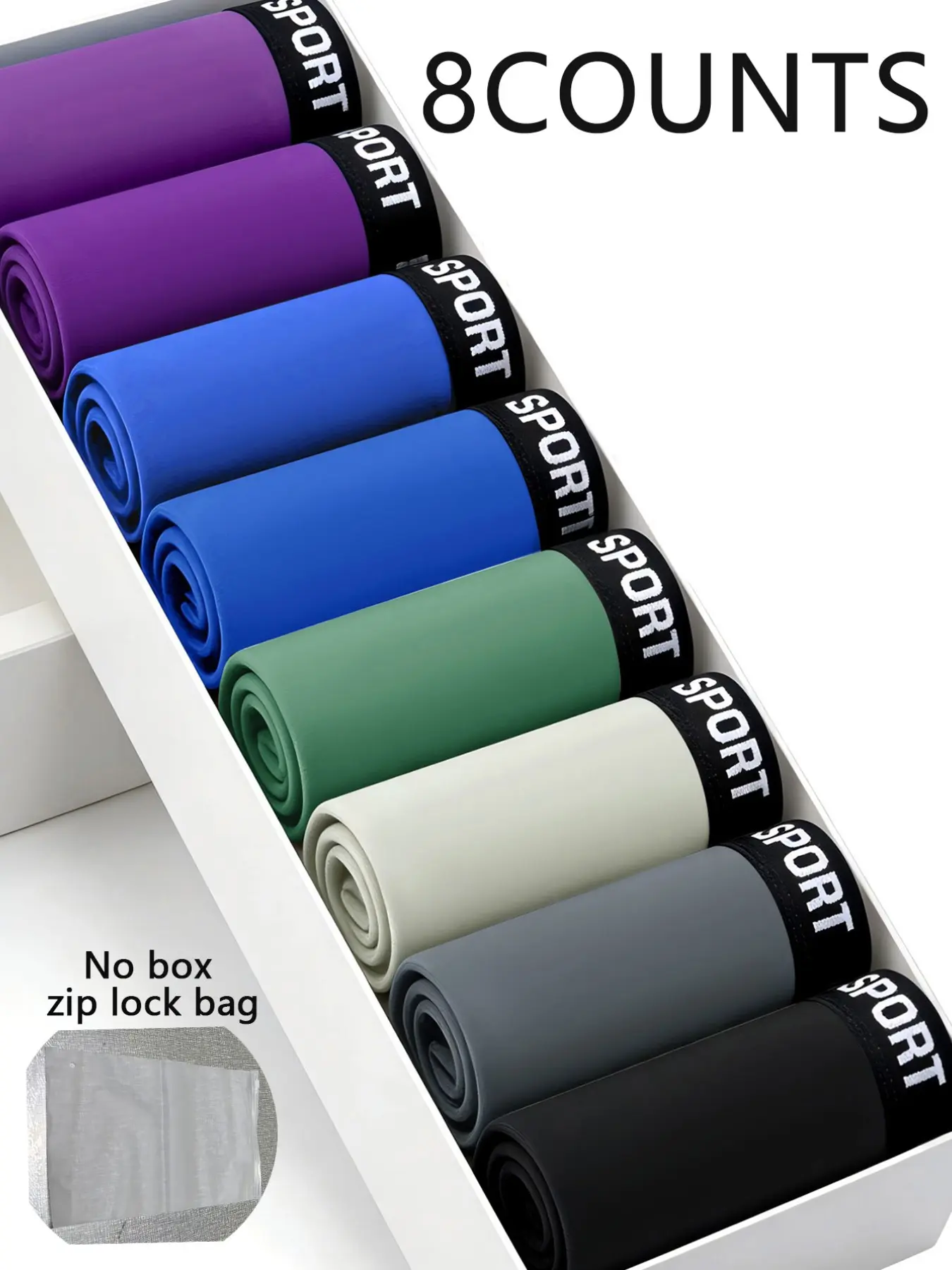 8 pcs men's slim fit Long style flat cornered underwear, Workout gym, Sporty underwear, Soft, loose, lightweight, elastic waistband, suitable for Four Seasons sports, daily casual wear, and various outdoor activities