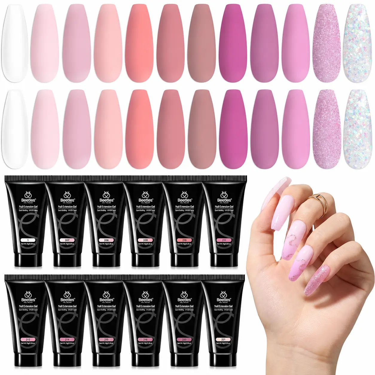 Beetles Nail Extension Poly Gel, Professional DIY Nail Art for Starter, Gift for Women gift for girls, Nail Manicure at home,  Beginner friendly